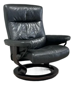 Ekornes Stressless Black Leather Reclining Lounge Chair