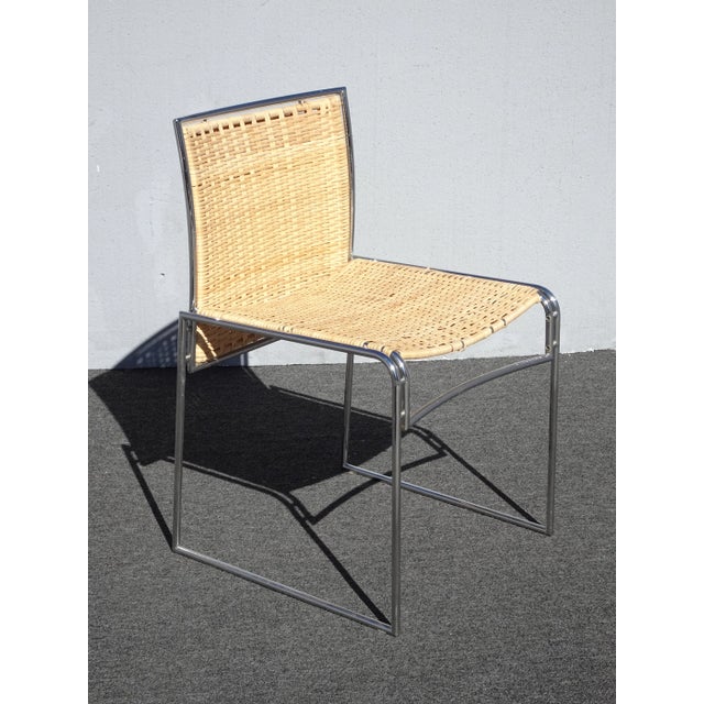 Set of Four Vintage Chrome Rattan Dining Chairs Mid Century Modern For Sale In Los Angeles - Image 6 of 12