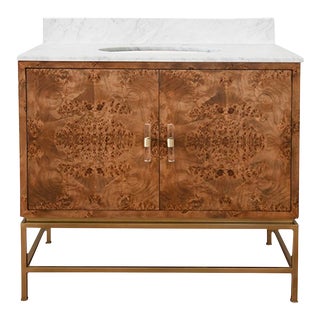 Matthew Izzo Home Clifford Burlwood and Carrara Marble Bath Vanity For Sale