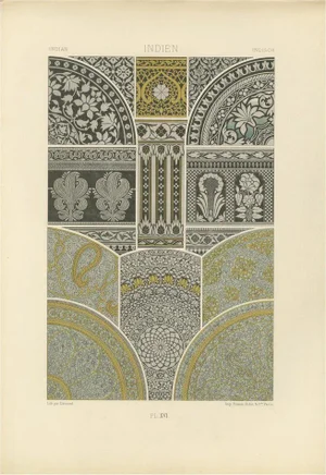 After Racinet, Indian Architectural Ornament Mughal Floral & Geometric Motifs, 1869, Print