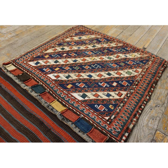 Navy Blue 1900s Red Tribal Geometric Flat Weave Antique Caucasian Soumak Saddle Rug For Sale - Image 8 of 10