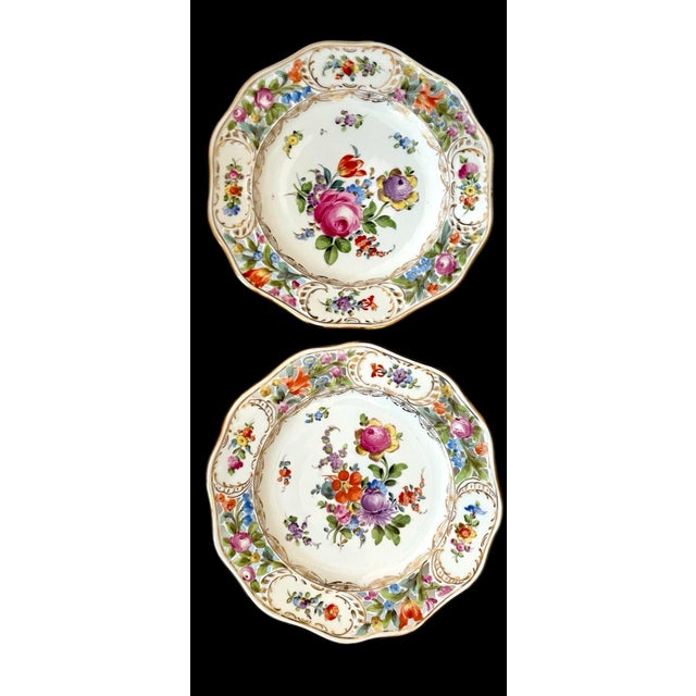 Dresden Porcelain Early 20th Century 6 Carl Thieme Dresden Floral Reticulated Salad Dessert Plates 73/4” Hand Painted For Sale - Image 4 of 7