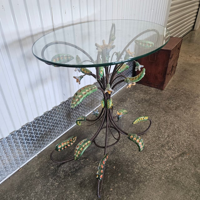 Late 20th Century Late 20th Century Vintage Wrought Iron and Ceramic Floral Table For Sale - Image 5 of 11