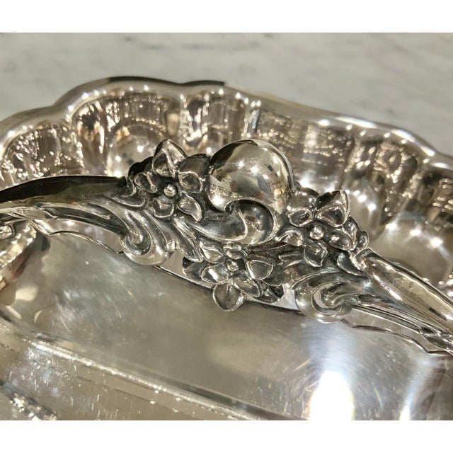 Lunt Silver Lunt Silverplate Two‑Compartment Serving Dish v-38, 12” × 9”, Heavy Ornate Floral Divider - Entertaining, Barcart, Palm Beach Regency - See Pics! For Sale - Image 4 of 8