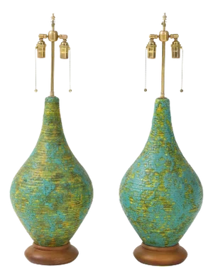 1960's Italian Lava Glaze Large Table Lamps - A Pair