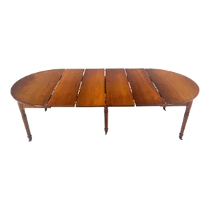Antique Solid Light Amber Walnut Round Dining Table 4 Extension Boards