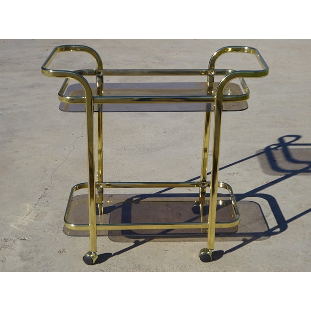 Rolling Serving Cart in Gilded Metal and Glass, 1980s For Sale - Image 11 of 18