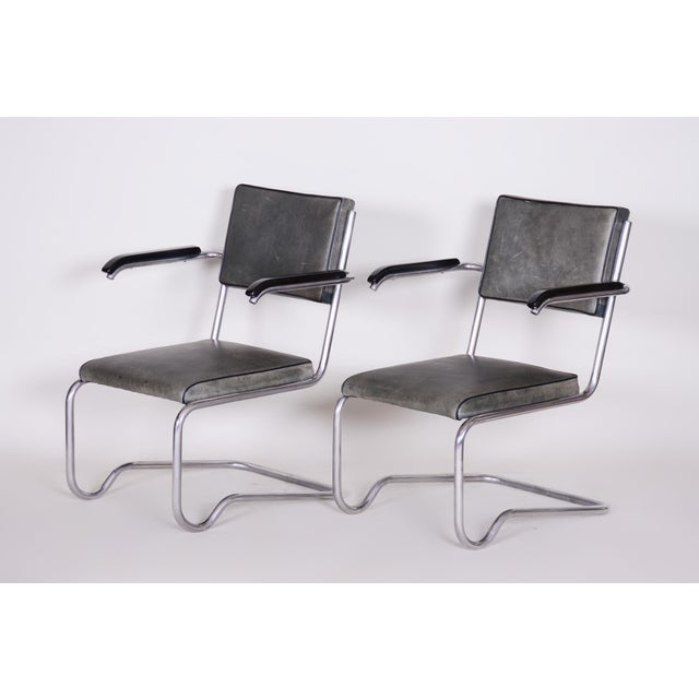 Vintage Tubular and Leather Armchairs by Ladislav Žák for Hynek Gottwald, 1930s, Set of 2 For Sale - Image 16 of 18
