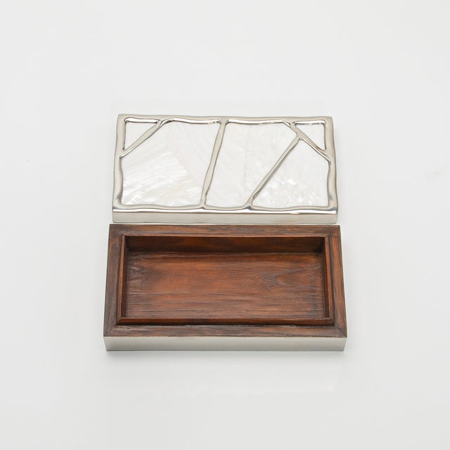White Modern Box in Mother of Pearl With Polished Stainless Steel by R&y Augousti For Sale - Image 8 of 10