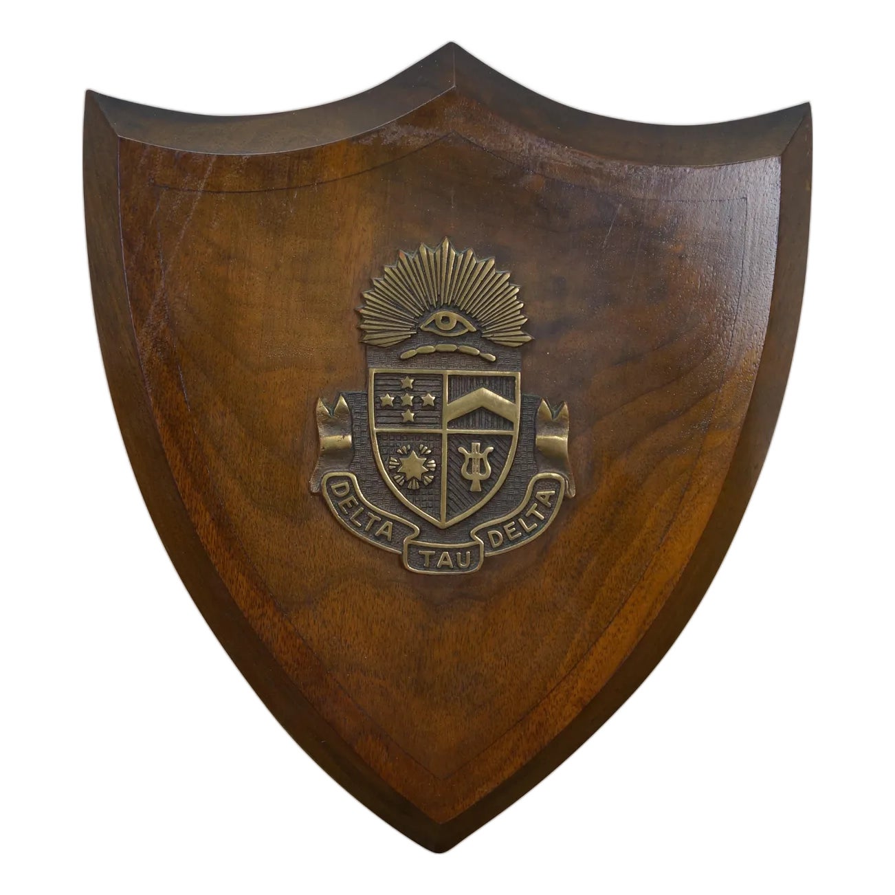 Vintage Delta Tau Delta Bronze & Walnut Fraternity Shield Wall Plaque ...