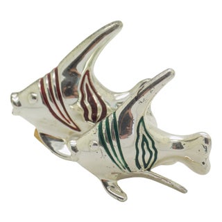 Vintage Italian Sterling Silver 925 Tropical Fishes Figurines with Enamel from Ottaviani, Rome, 1980s, Set of 2 For Sale