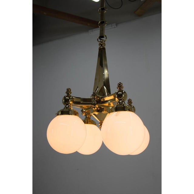 Art Deco Brass Chandelier, 1920s For Sale - Image 11 of 15