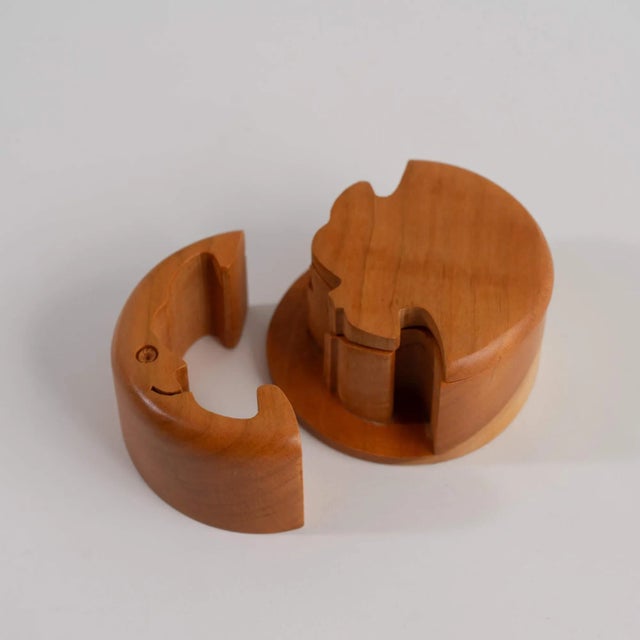 Wood Vintage Crescent Moon Wood Puzzle Jewelry Box For Sale - Image 7 of 12