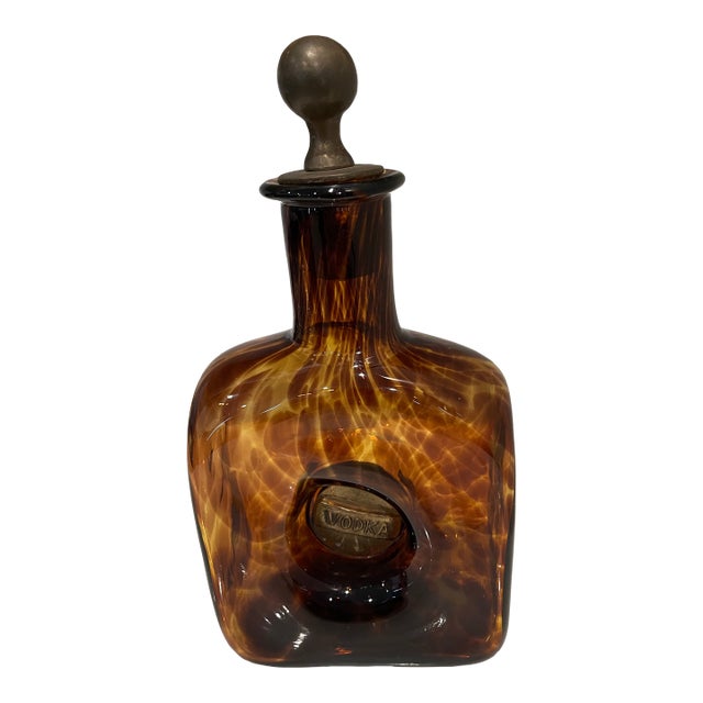 1960s Mid Century Modern Faux Tortoiseshell Hand-Blown Glass Decanter Attributed to Christian Dior Home Collection For Sale