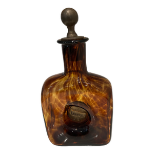 1960s Mid Century Modern Faux Tortoiseshell Hand-Blown Glass Decanter Attributed to Christian Dior Home Collection