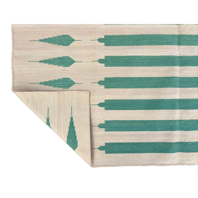 Casa Cosima Handwoven Cotton Area Rug, Vegetable Dyed Yellow and Green Striped Dhurrie - 8'x10' For Sale - Image 4 of 10