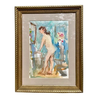 Framed Female Nude Study, Watercolor For Sale