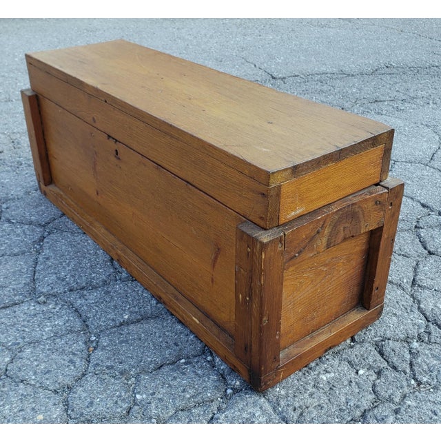 Tan Early 20th Century American Primitive Wooden Tool Box For Sale - Image 8 of 11