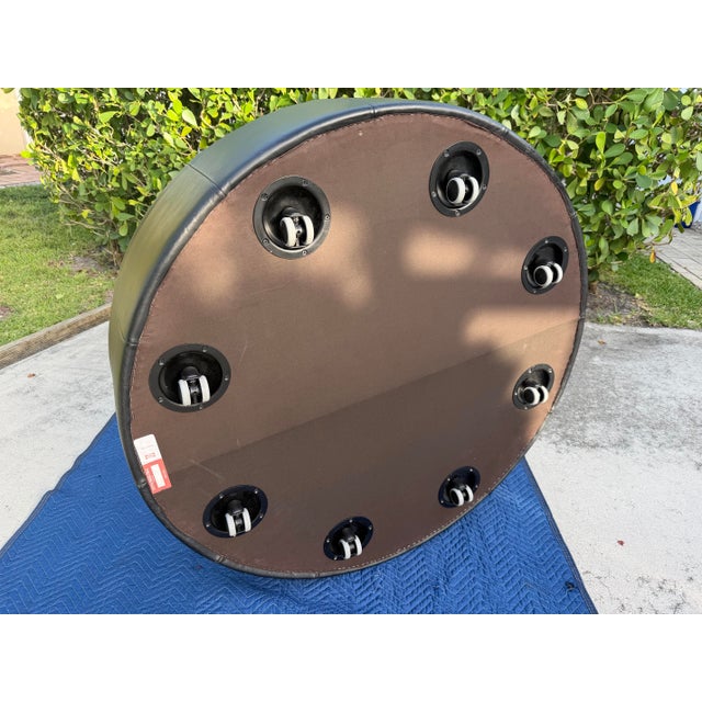 Poltrona Frau Cubo D120 Black Pelle Leather Round Ottoman on Casters For Sale - Image 11 of 12