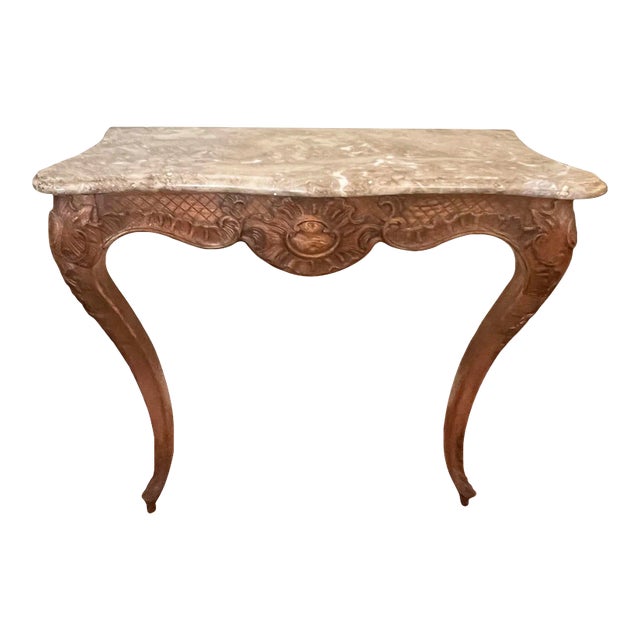 A French Louis XV Style Carved Oak Wall Console Table With Marble Top For Sale