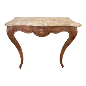 A French Louis XV Style Carved Oak Wall Console Table With Marble Top
