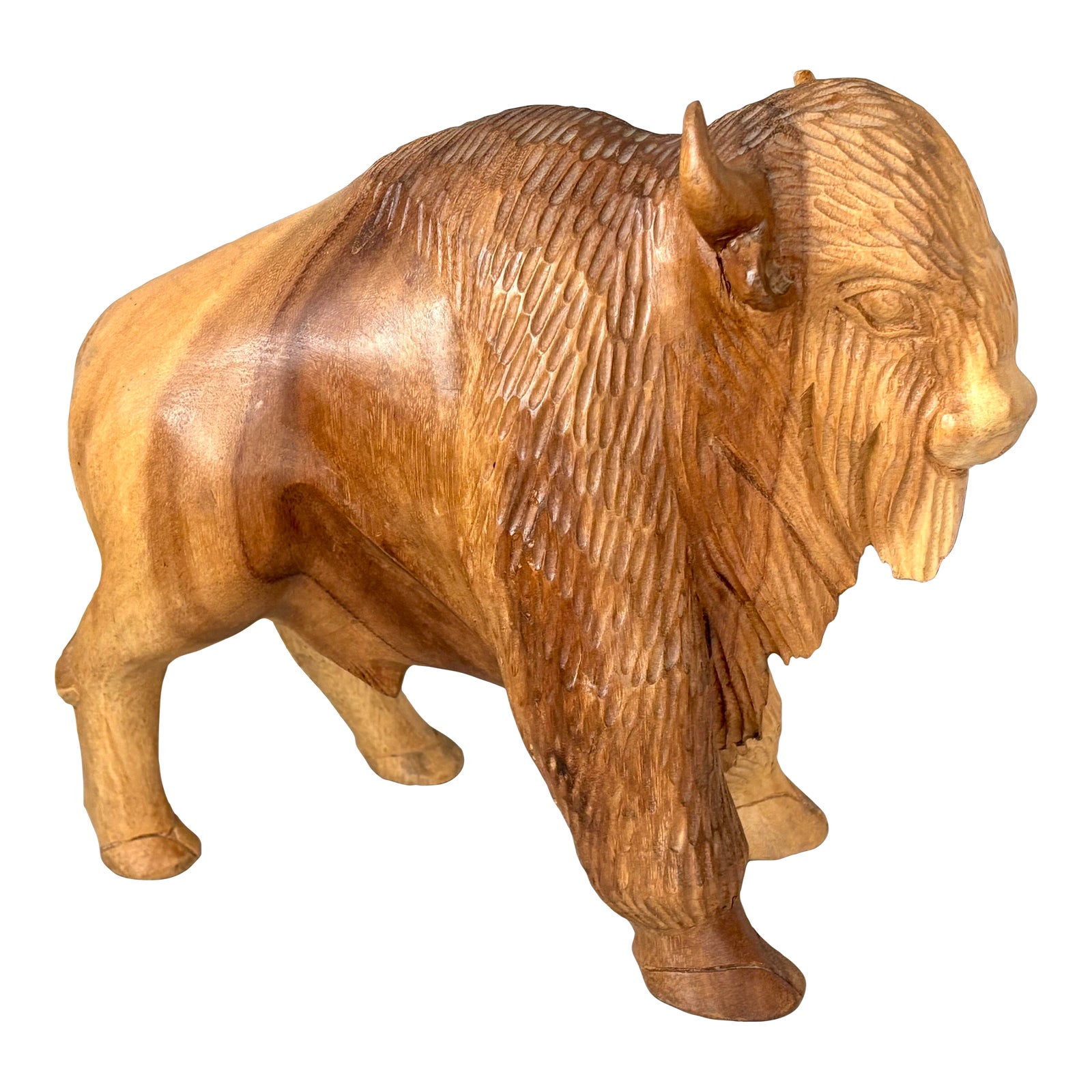 Vintage Wooden American Bison Buffalo Statue Carving | Chairish