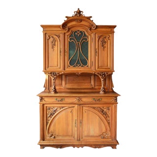 C.1878-C.1910 French Art Nouveaux Monumental Hand-Carved Breakfront Server/Sideboard Buffet For Sale