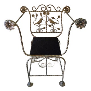 1920.s Italian Wrought Iron Savarola Chair With Birds For Sale