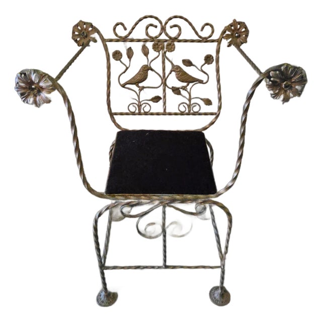 1920.s Italian Wrought Iron Savarola Chair With Birds For Sale