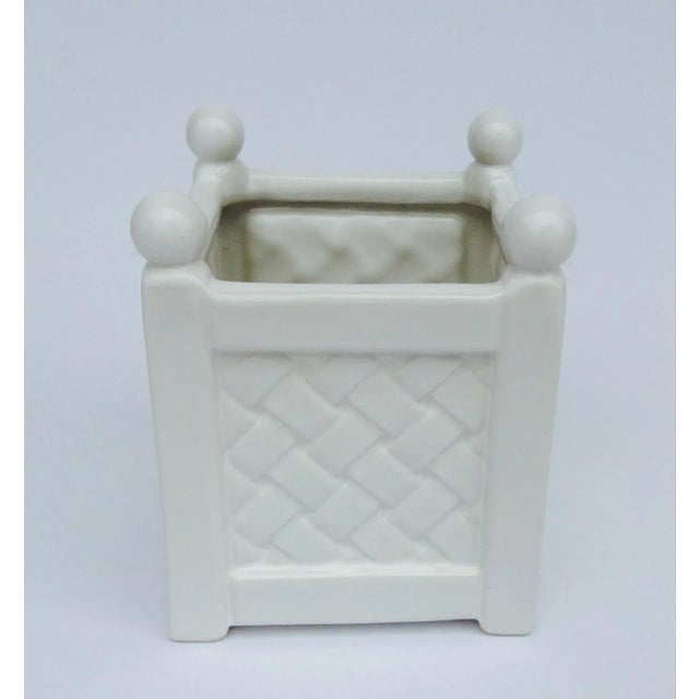 Vintage White Porcelain Boxwood Basketweave Orchid Planter For Sale - Image 4 of 9