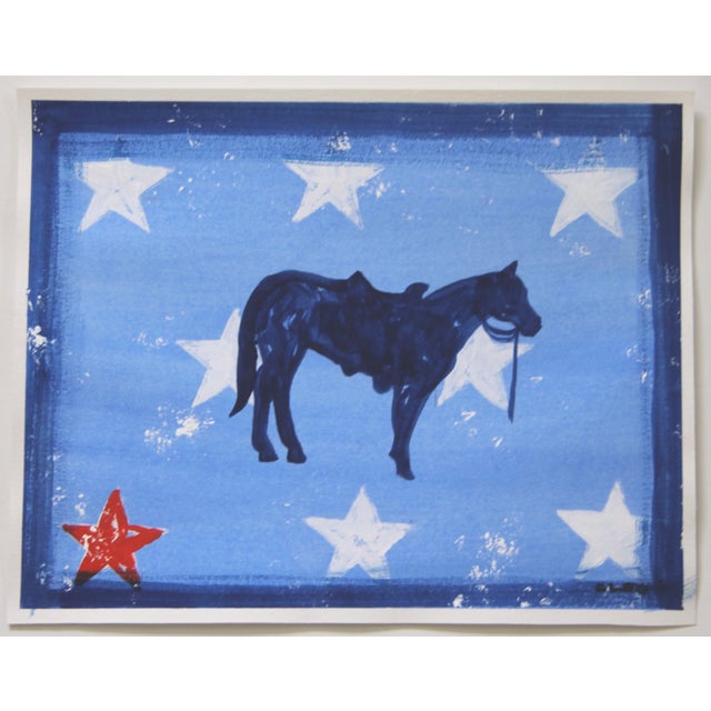 Contemporary Horse Wesstern Americana Pop Art Folk Art Minimalism Red White Blue Original Painting Cleo Plowden For Sale - Image 3 of 3