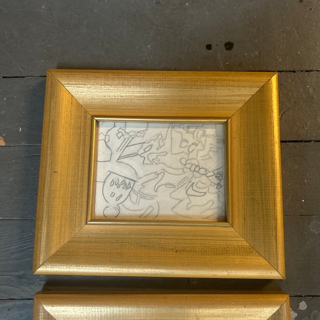 Set of two 1950’s original abstract expressionist pencil drawings. Measure 5.5x4.5 or 9x8 framed. Check out my shop Robins...