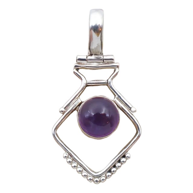 Vintage Modern Amethyst Sterling Pendant For Sale