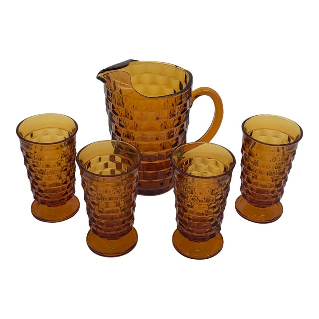 1960s Indiana Whitehall Amber Colony Cubist Beverage Set - Set of 5 For Sale