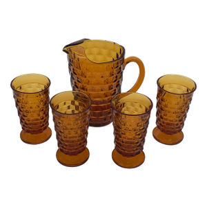 1960s Indiana Whitehall Amber Colony Cubist Beverage Set - Set of 5
