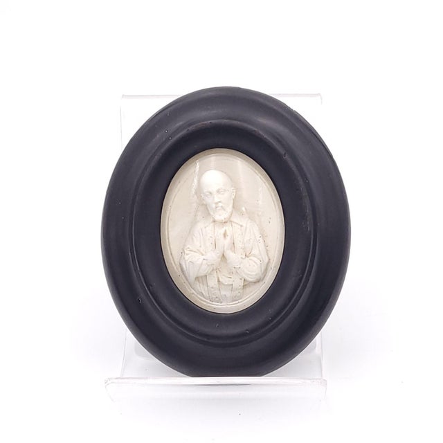 Late 19th Century 19th Century Souvenir in Carved Plaster in Black Frame With Glass Cover, Probably Continental For Sale - Image 5 of 5