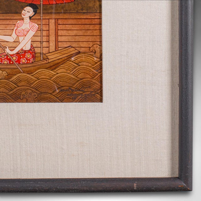 Green 1980's Vintage Far Eastern Painting For Sale - Image 8 of 9