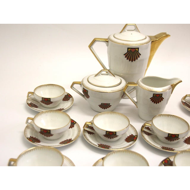 Gold Vintage Art Deco Porcelain Tea/Coffee Set from Victoria Porelite, Czechoslovakia, Set of 23 For Sale - Image 8 of 10