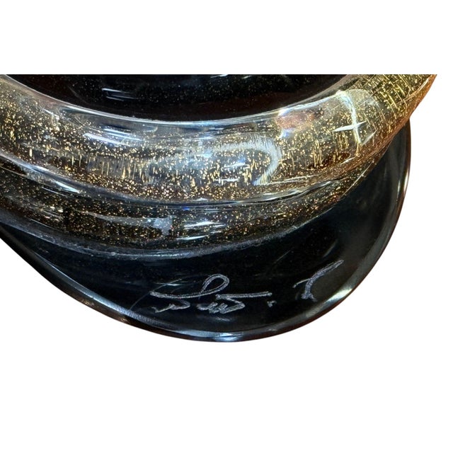 Amethyst Signed Camozzo Murano Dark Amethyst Art Glass Vase With Gold Flecks. For Sale - Image 8 of 8