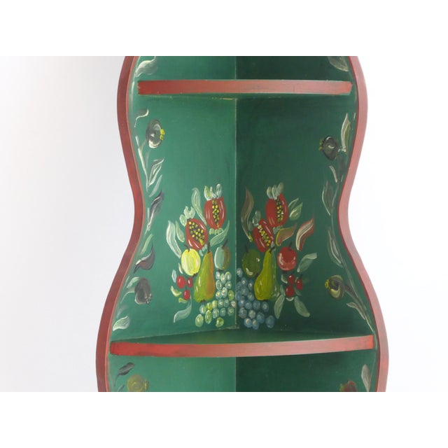 Wood Hand Painted Green Floral Corner Wall Cabinet, 1960s For Sale - Image 7 of 9