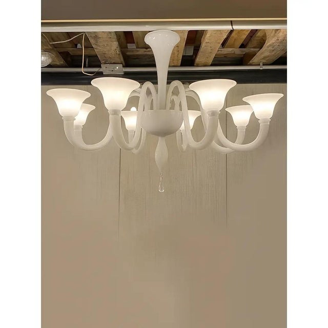 Early 21st Century Italian White Murano Glass Chandelier by Simoeng For Sale - Image 5 of 7