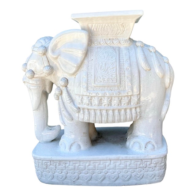 Vintage Glazed Ceramic Elephant Low Stool For Sale