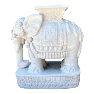 Vintage Glazed Ceramic Elephant Low Stool