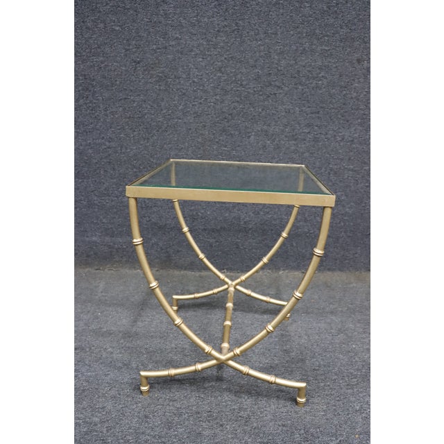 Hollywood Regency Hollywood Regency Brass and Glass Side Table For Sale - Image 3 of 8