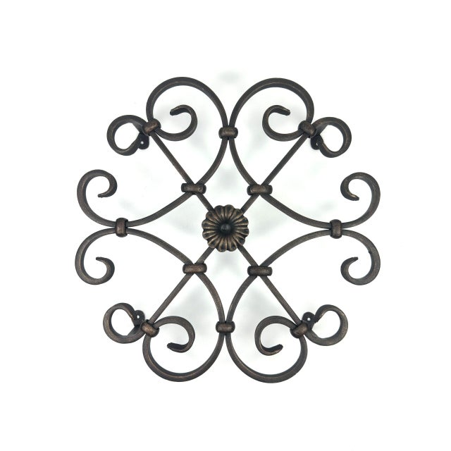 2020s Hand-Forged Wrought Iron Wall Decor (Symmetrical Scroll & Rosette) 3D Architectural Wall Art For Sale - Image 5 of 5