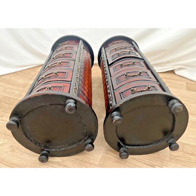 1980s Vintage Pair Round Nightstands Chest of Drawers Carved Six Felt Lined Drawers For Sale - Image 11 of 11