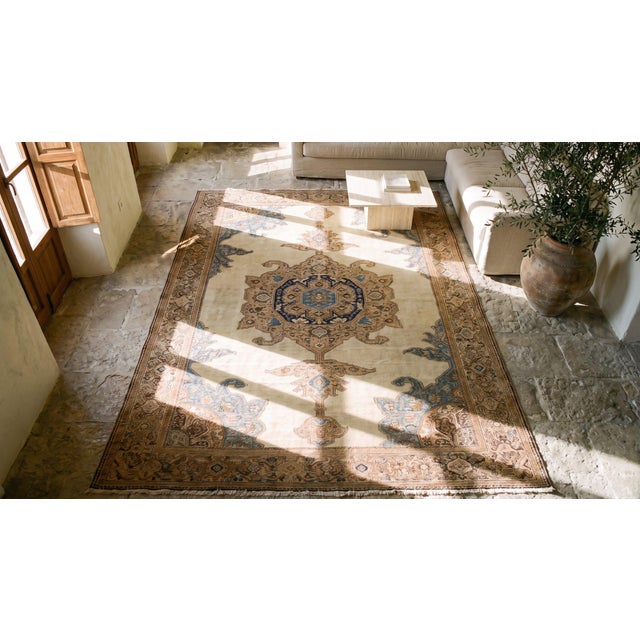 Ivory 1930s Ivory Floral Medallion Antique Persian Malayer Rug 4' X 6'6" Handknotted Carpet For Sale - Image 8 of 9