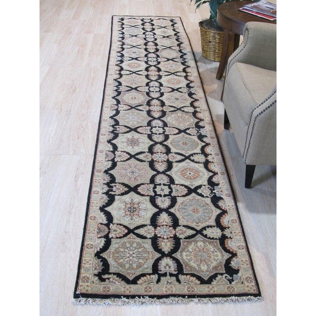 Standard Size Ivory Hand-Knotted Wool Floral Medallion Traditional Carpet Rug For Sale - Image 4 of 4