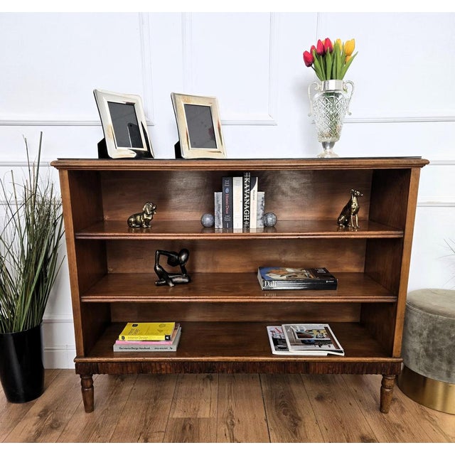 Mid-Century Italian Walnut and Burl Wood Three-Shelf Open Bookcase, 1950s For Sale - Image 4 of 9