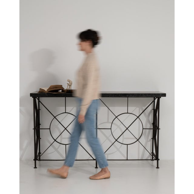 Brown 19th Century French Wrought Iron Console with Blue Stone Top For Sale - Image 8 of 13